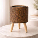 Flower Planter with Wooden Stand | Basket Weave Texture | Ideal for Indoor and Outdoor | Plantara