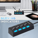 4 or 7-Port USB Hub with Power Switches