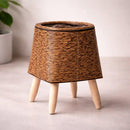 Flower Planter with Wooden Stand | Basket Weave Texture | Ideal for Indoor and Outdoor | Plantara