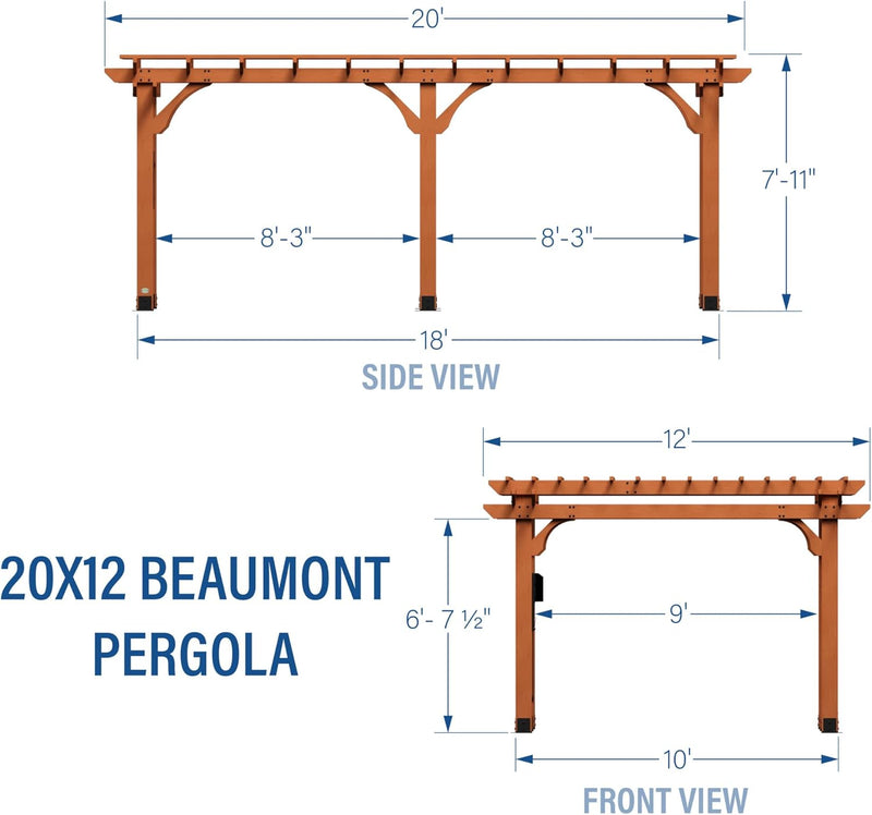Backyard Discovery 20′ x 12′ Beaumont Pergola – Premium Cedar Wood, Sturdy & Elegant Design