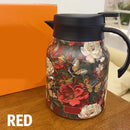 1 L Insulated Jug with Floral Pattern – Stainless Steel, Push-Button Lid