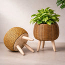 Flower Planter with Wooden Stand | Basket Weave Texture | Ideal for Indoor and Outdoor | Plantara