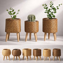 Flower Planter with Wooden Stand | Basket Weave Texture | Ideal for Indoor and Outdoor | Plantara