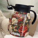 1 L Insulated Jug with Floral Pattern – Stainless Steel, Push-Button Lid