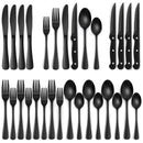 24-Piece Black Matte Cutlery Set with Steak Knives