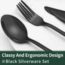 24-Piece Black Matte Cutlery Set with Steak Knives