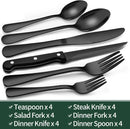 24-Piece Black Matte Cutlery Set with Steak Knives