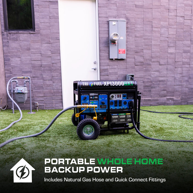 DuroMax XP13000HXT 13,000 Watt Electric Start Tri-Fuel Natural Gas/Propane/Gas Powered Portable Generator w/ CO Alert