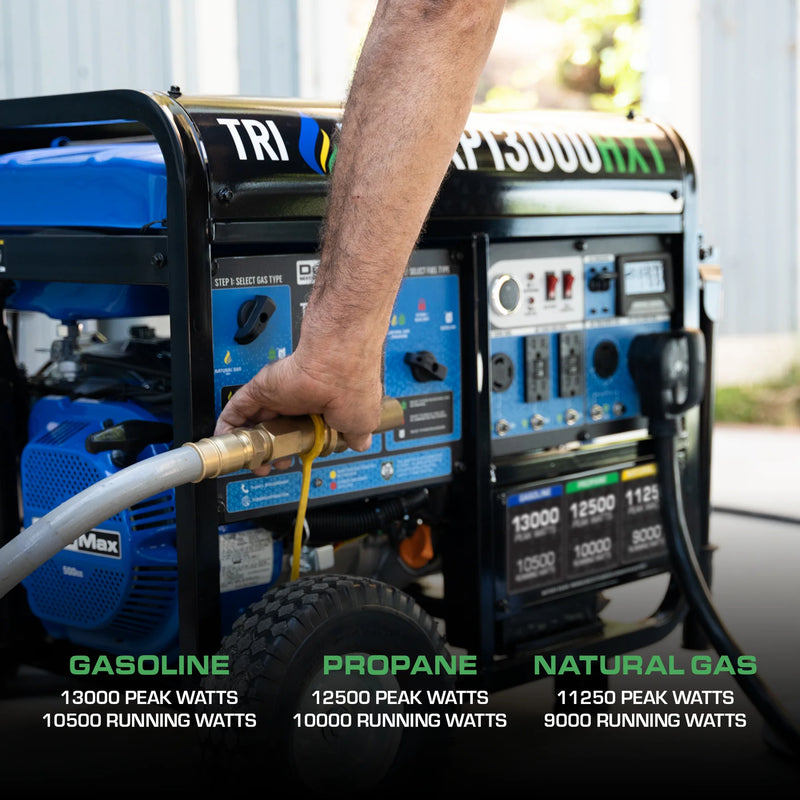 DuroMax XP13000HXT 13,000 Watt Electric Start Tri-Fuel Natural Gas/Propane/Gas Powered Portable Generator w/ CO Alert