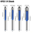 4-Piece Flush Trim Router Bit Set for Accurate Edge Finishing