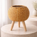 Flower Planter with Wooden Stand | Basket Weave Texture | Ideal for Indoor and Outdoor | Plantara