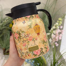 1 L Insulated Jug with Floral Pattern – Stainless Steel, Push-Button Lid