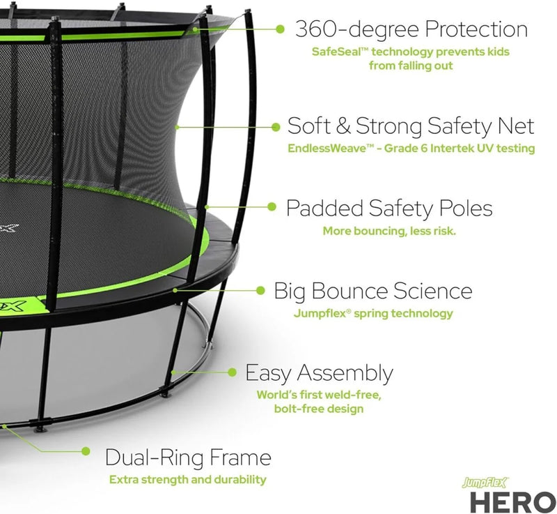 JumpFlex HERO 15 Backyard Outdoor Trampoline for Kids with Net & Ladder