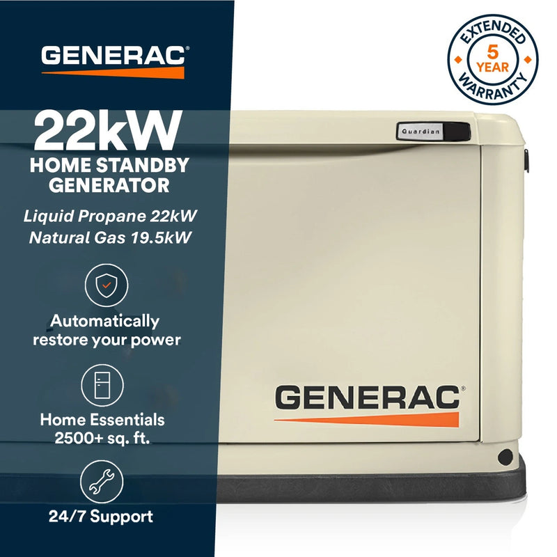 Guardian Series 22 Kw/19.5 Kw Air Cooled Home Standby Generator with Wi-Fi with Whole Hoe 200 Amp Transfer Switch
