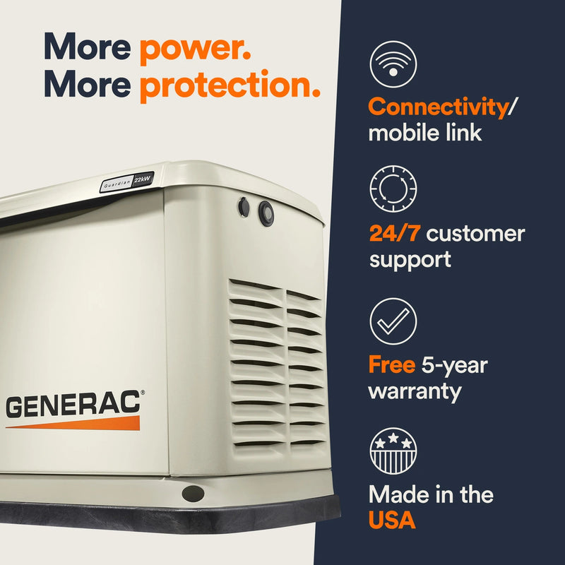 Guardian Series 22 Kw/19.5 Kw Air Cooled Home Standby Generator with Wi-Fi with Whole Hoe 200 Amp Transfer Switch