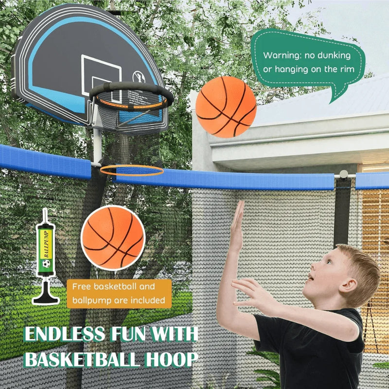 Giantex 8FT 10FT 12FT Trampoline with Enclosure, ASTM Approved Outdoor Large Trampoline with Ladder