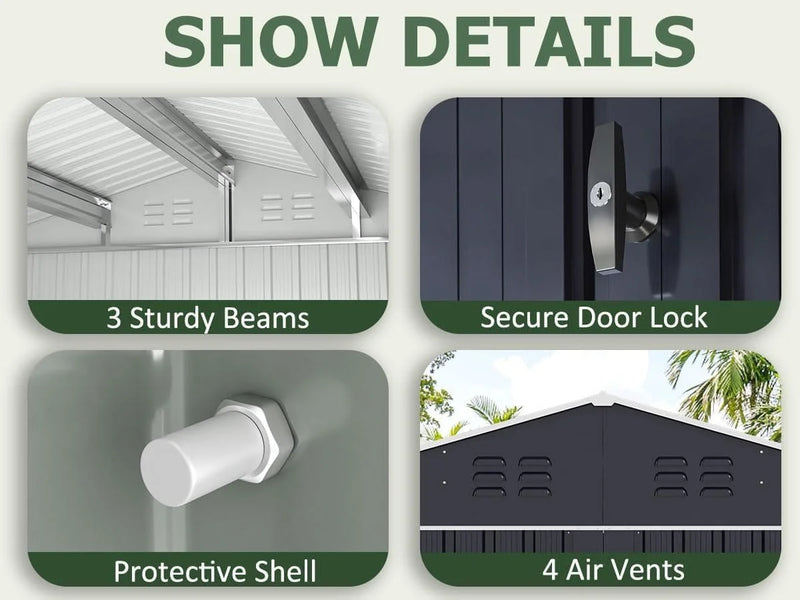 Patiowell 10 ft. W x 12 ft. D Size Upgrade Metal Storage Shed (119 sq. ft.)