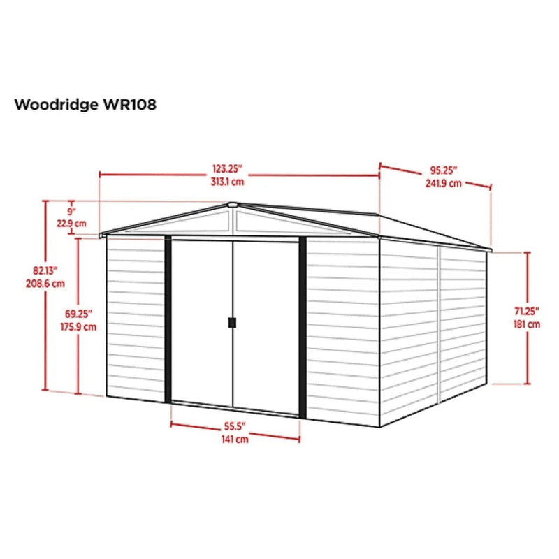 Arrow 10 ft. x 8 ft. Woodridge Shed – Durable Metal Storage with Woodgrain Finish