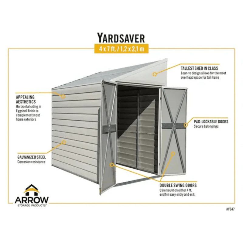 Arrow 4 ft. x 7 ft. Yardsaver Galvanized Steel Storage Shed