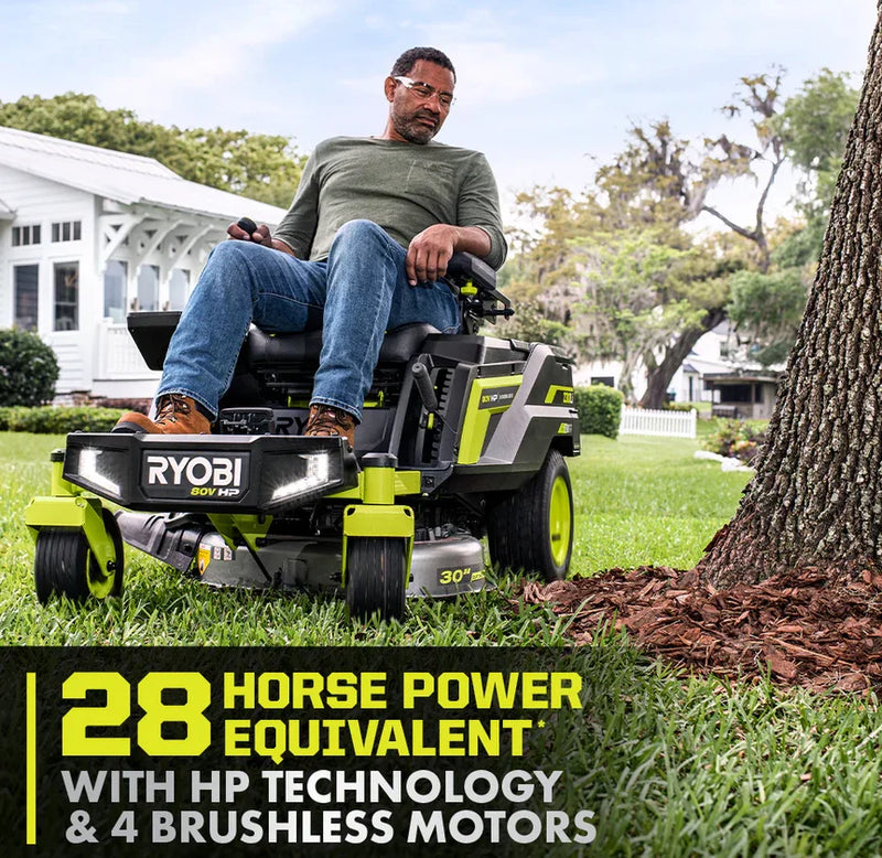 RYOBI 80V HP Brushless 30 in. Battery Electric Cordless Zero Turn Mower with 80V 10 Ah Batteries